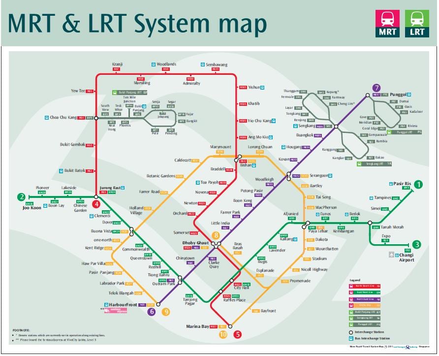 lrt leið kort Singapore