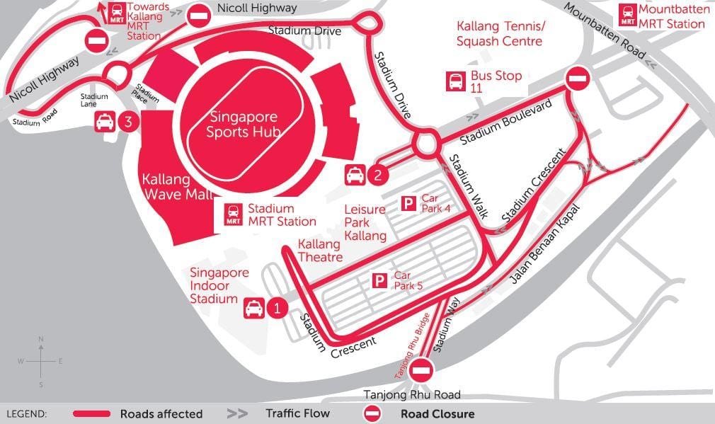 kort af Singapore íþróttir hub