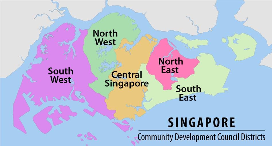 kort af Singapore svæðinu